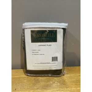 Croscill Saranac Khaki 72" Round‎ Fabric Table Cloth Vtg Green Solid